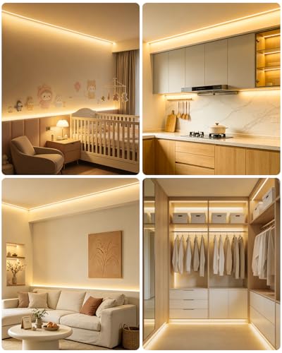 ALITOVE 16.4FT COB LED Strip Lights 24V Warm White 3000K with APP Remote | Strong Adhesive LED Tape Light, Flexible Cuttable LED Light Strip, Bright & Dimmable, for Bedroom Cabinet Kitchen Backlight - color: 3000K Warm White, size: 16.4FT