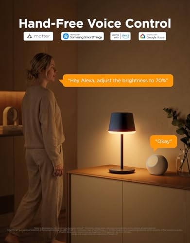 Govee Smart Cordless Table Lamp Classic (No Adapter), RGBIC Desk Lamp | Rechargeable Table Lamp for Living Room, Portable Lamp Works with Matter, Bedside Lamp for Nightlight, 72 Scenes Modes, 500lm