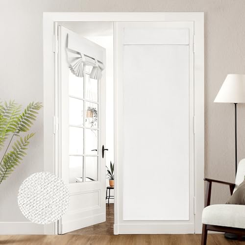 HOMEIDEAS 100% White Linen Blackout French Door Curtains, Privacy Door Window Curtains, 26 X 72 Inch Room Darkening Blinds, Thermal Insulated Shades for Bedroom, 1 Panel - color: White, size: 26"W x 72"L (Pack of 1)