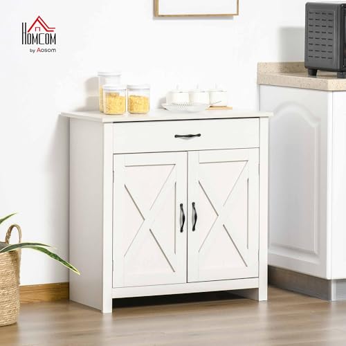 HOMCOM Farmhouse Sideboard Buffet Cabinet Barn Door White Wash | Coffee Bar Cabinet, Drawer, Adjustable Shelf, Kitchen, Living Room, Entryway - color: White Wash