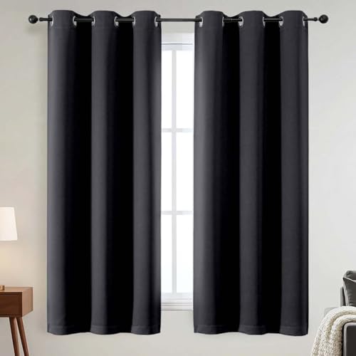 100% Blackout Curtains - Solid Thick Soft Fabric Thermal Insulated Grommet Full Light Blocking Curtains for Bedroom Living Room Dining Room, Black, 2 Panels, 2x40Wx63L Inches - color: Black, size: 40"W x 63"L (Pack of 2)