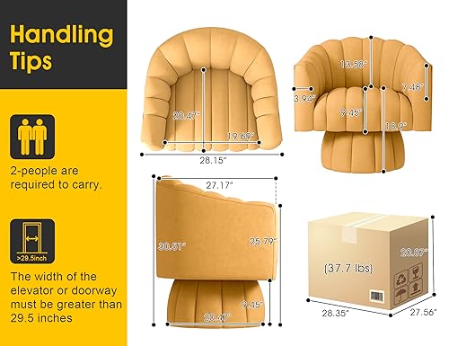Dewhut Swivel Accent Chair, Barrel Accent Chair, Velvet, Mustard | Velvet Upholstered Round Arm Chair with 360° Swivel Base, Mid Century Modern Living Room Chair, Easy Setup - color: Mustard