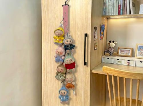Plush Doll Hanging Storage Rope Display Rack with 8 Clips – Wall Hanging Organizer for Keychain Plushies, Mini Toys– Holds up to 3kg (Pink) - color: 1 PCS Pink