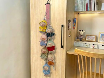 Plush Doll Hanging Storage Rope Display Rack with 8 Clips – Wall Hanging Organizer for Keychain Plushies, Mini Toys– Holds up to 3kg (2 PCS Pink) - color: 2 PCS Pink