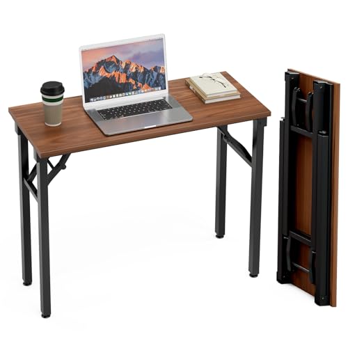 TEMI Small Computer Desk Folding Table - 35.8" Foldable Office Desk, No Assembly, Perfect for Small Spaces in Bedroom, Dorm, or Apartment, Portable Mini Desk or Study Table with Compact Design, Walnut - color: Dark Walnut, size: 35.8 Inch, style: NO Power