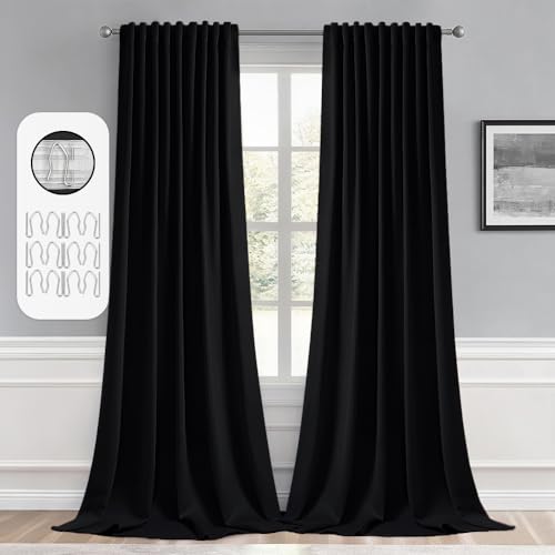 MIULEE Black Back Tab Blackout Curtains 52x95 Inch Length 2 Panels Set | Rod Pocket Pinch Pleated, Thermal Insulated, Room Darkening, Light Blocking Drape, Halloween Curtains for Living Room Bedroom - color: Black, size: 52"W x 95"L (Pack of 2)