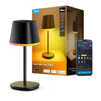 Govee Smart Cordless Table Lamp Classic (No Adapter), RGBIC Desk Lamp | Rechargeable Table Lamp for Living Room, Portable Lamp Works with Matter, Bedside Lamp for Nightlight, 72 Scenes Modes, 500lm