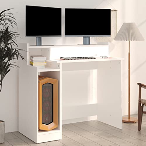 Computer Desk White Engineered Wood Writing Desk with Floating Shelves Modern Matte Rectangular Study Table for Small Spaces Office Bedroom, 38.2 x 17.7 x 35.4 Inches - color: White, size: Standard