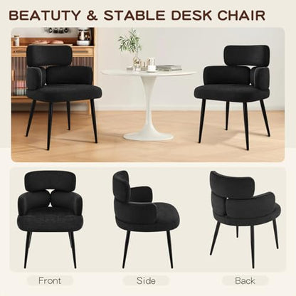 Accent Dining Chair with Arms, Modern Upholstered Side Chair with Soft Fabric Black Metal Legs, Comfy Spacious Seat & Back for Dining Room/Living Room/Bedroom, Black - color: Black, size: Set of 1