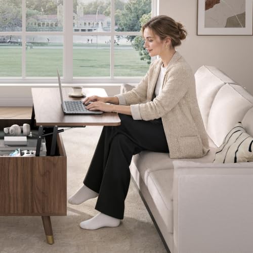 JOINICE Square Lift Top Coffee Table with Storage for Living Room,Walnut | 32" Multi-functional Pop Up Center Table,Large Hidden Compartments with Solid Wood Legs,Lift to 23",Hold 100lbs,Easy Assembly - color: Walnut_square