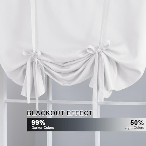 H.VERSAILTEX Pure White Curtain Thermal Insulated Tie Up Window Shade Light Blocking Curtains for Bathroom, Rod Pocket Panel- 42in Wide by 63in Long - color: Pure White