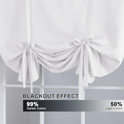 H.VERSAILTEX Pure White Curtain Thermal Insulated Tie Up Window Shade Light Blocking Curtains for Bathroom, Rod Pocket Panel- 42in Wide by 63in Long - color: Pure White
