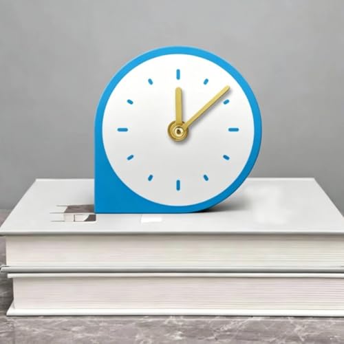 Minimalist Desktop Clock Symbol-Line Dial Analog Desk Clock Standing Base Home Decor for Bedside Table, Living Room, Blue