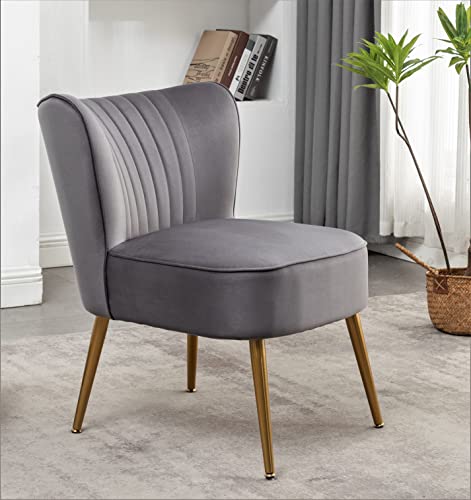 Container Furniture Direct Modern Velvet Accent Chair for Living Room, Bedroom, or Entryway, Stylish and Comfortable Armless Design with Metal Legs, Grey - color: Grey