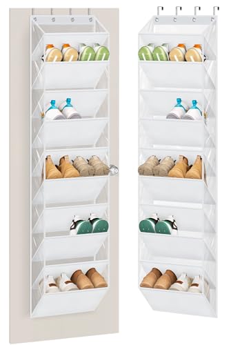 AOODA 10 Tier Clear Over the Door Shoe Organizer Storage, Deep Pockets Large Hanging Shoe Rack for Closet Door, Fit 20 Pairs Sneaker Holder Hanger for Boots (White) - color: White, size: 71"
