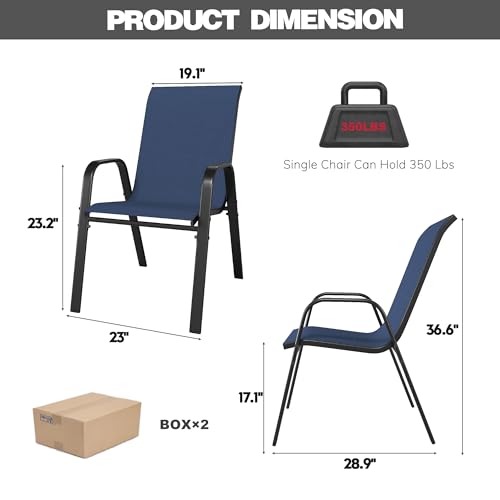 Navy Patio Chairs Set of 8, Stackable Outdoor Dining Chairs for All Weather Textilene Fabric & Metal Frame, Outdoor Chairs Set for Backyard Deck Garden - color: Dark Blue, size: Set of 8