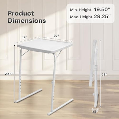 Athena Collection Adjustable TV Tray Table, White | Small Folding Table, 6 Adjustable Height & 3 Level Tilting Tabletop Laptop Desk for Living Room Small Space on Couch Sofa Bed - color: White
