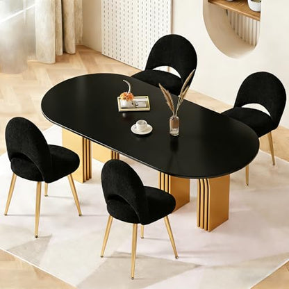 Black and Gold Vanity Chair with Adjustable Back,Sherpa Vanity Stool | Boucle Upholstery Armless Makeup Stool, Gold Metal Legs for Bedroom Living Room Kitchen Dinning Room (Gold and Black) - color: Gold and Black