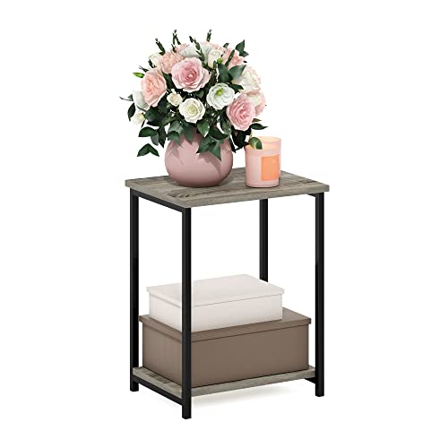 2-Tier Modern End Table with Metal Frame, Open Shelf Night Stand, Easy Assembly Side Table, Bedside Table, for Bedroom, Living Room, French Oak - color: French Oak, size: 2 Tier, Set of 1