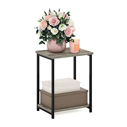 2-Tier Modern End Table with Metal Frame, Open Shelf Night Stand, Easy Assembly Side Table, Bedside Table, for Bedroom, Living Room, French Oak - color: French Oak, size: 2 Tier, Set of 1