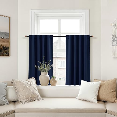 100% Blackout Kitchen Linen Curtains Back Tab 30 Inch Length Privacy Elegant Mini Cafe Curtain for Rustic Farmhouse Bathroom Thermal Insulated Kids Bedroom Small Drape Navy Blue 26x30 - color: Navy Blue, size: 26"W x 30"L (Pack of 2)