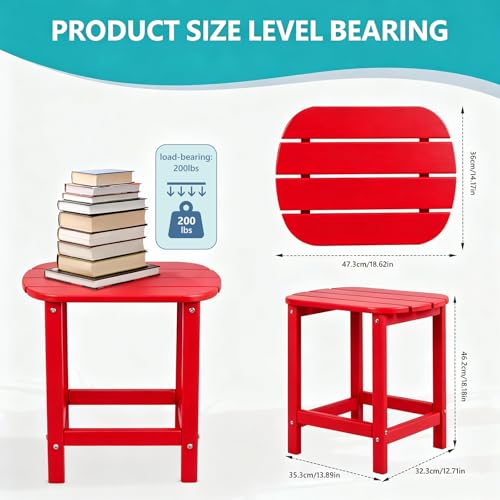 Hdpe Outdoor Adirondack Side Table, Wooden Textured, Red | Bathroom and Indoor, Maintenance & Weather Resistant, End TableSet for Patio, Garden, Backyard, 18.6×14.17×18.18 in - color: Red