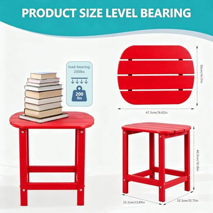 Hdpe Outdoor Adirondack Side Table, Wooden Textured, Red | Bathroom and Indoor, Maintenance & Weather Resistant, End TableSet for Patio, Garden, Backyard, 18.6×14.17×18.18 in - color: Red