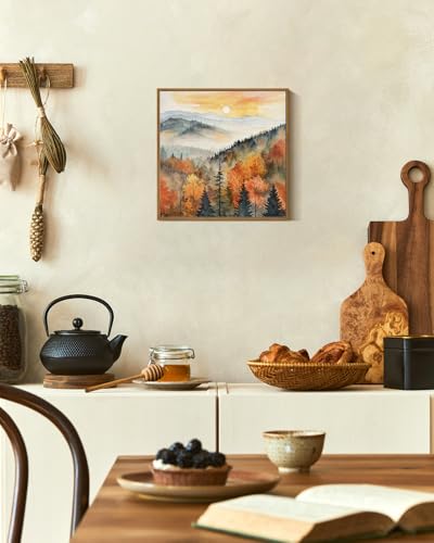 InSimSea Square Framed Canvas Wall Art, Farmhouse Nature Scenery Quiet Forest Awakening Wall Art Prints, Autumn Fall Classical Retro Home Decor for Living Room Bedroom Office 16"x16" - color: Forest Awakening, size: 16"L x 16"W