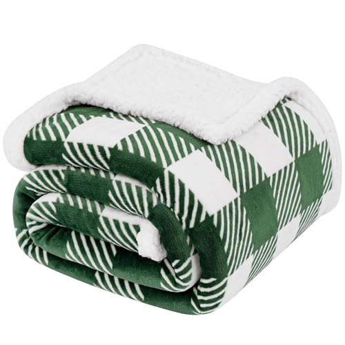 Sherpa Plaid Twin Blanket 60" X 70", Fuzzy Fluffy Soft Cozy Throw Blanket, Twin Size Plush Fleece Flannel Plush Microfiber Blanket for Couch Bed Sofa (GreenWhite) - color: Greenwhite