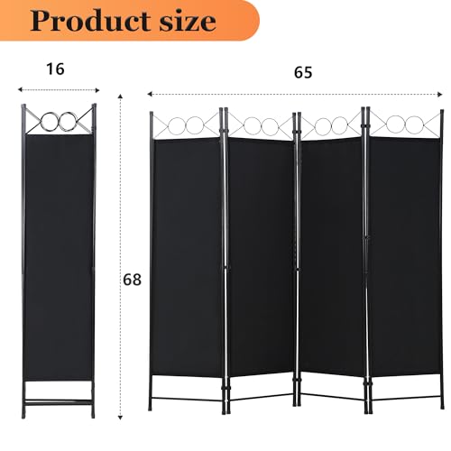 PayLessHere 4 Panel Room Divider 6FT Steel Frame Screen Folding Privacy Divider Freestanding Partition for Home Office Bedroom,Coal Black - color: Coal Black