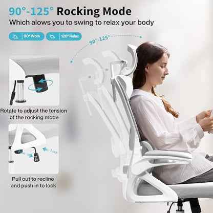 Ergonomic Office Chair,Mesh Office Chair with Lumbar Support,High Back Desk Chair with Flip-up Arms,400 lbs Big and Tall Computer Chair with Headrest,Comfy Desk Chairs (Light Grey) - color: Light Grey