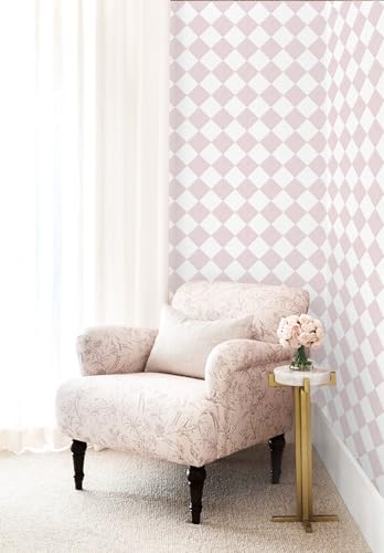 Safiyya 196"x 17.3" Pink and White Checkered Wallpaper Geometric Funky Peel and Stick Wallpaper Self Adhesive Removable Contact Paper Pink Check Wall Paper for Bedroom - color: Pink, size: 17.3" x 196"