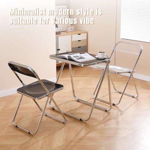 Acrylic Folding Table TV Tray Small Side Table - White | Modern Dinner Table for Eating on Couch Folding Table Foldable Computer Desks Space-Saving with Chrome Frame - color: White