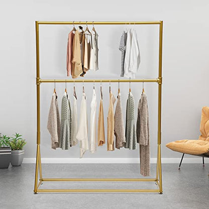 Heavy Duty Clothes Rack,Gold Garment Rack,Clothes Rack with Double Hanging Rod for Bedroom, Hall, Clothes Store and Boutique