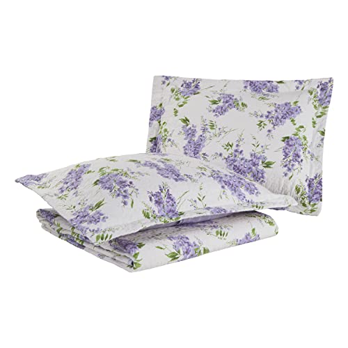Laura Ashley – Twin Quilt Set, Soft & Lightweight Bedding with Matching Sham, Reversible Floral Room Decor, College Dorm Room Essentials (Keighley Purple) - size: Twin