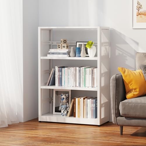 SteeLoong 3 Tier Bookshelf,Metal Storage Shelves, Wheels & Adjustable Feet | Mobile Bookshelf with Storage,White Heavy Duty Bookcase with 2 Adjustable Shelves,Office Shelves for Living Room,ClassRoom - color: White, size: 3-Tier 28"W