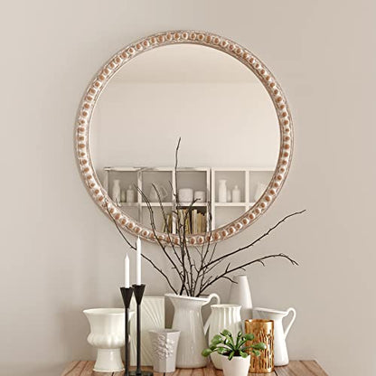COZAYH Distressed Wood Frame Accent Mirror, Rustic Farmhouse Style Decorative Wall Mirror (Round) - size: 29.2"L x 1"W