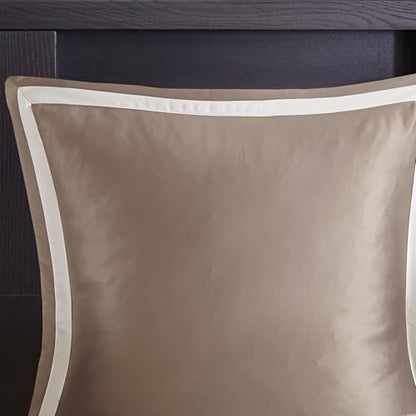 Madison Park Odette Cozy Comforter Set Jacquard Damask Medallion Design - Modern All Season, Down Alternative Bedding, Shams, Decorative Pillows, Queen(90 in x 90 in), Tan 8 Piece | All Season Down Alternative Bedding with Comforter, Shams, Bed Skirt, Dec