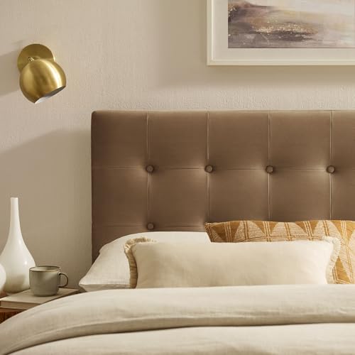 Modway Emily Full Size Performance Velvet Headboard in Taupe - Stain-Resistant Velvet Upholstery with Button Tufting and 7 Adjustable Height Positions - color: Taupe, size: Full