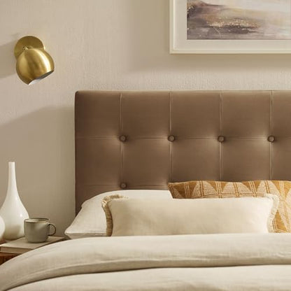 Modway Emily Full Size Performance Velvet Headboard in Taupe - Stain-Resistant Velvet Upholstery with Button Tufting and 7 Adjustable Height Positions - color: Taupe, size: Full