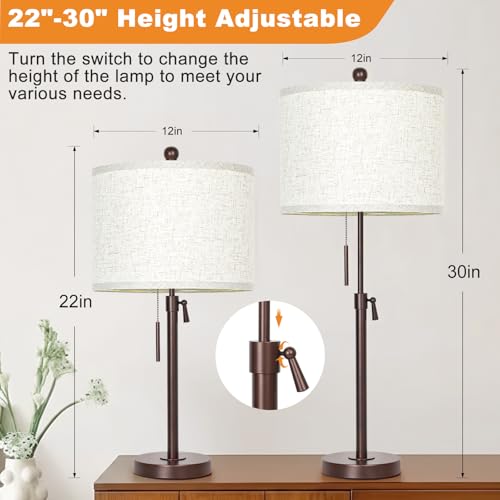 Qingmiao Table Lamps Set of 2, 22" to 30" Adjustable Nightstand Lamps for Bedroom, Dimmable End Table Lamps for Living Room Console Entry Farmhouse Home Decor, New House Warming Gifts - color: Brown