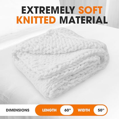 Cheer Collection Chunky Knit Blanket - Throw Blankets for Bed & Couch, Cozy Chunky Knit Throw Blanket, Ultra-Soft Oversized Knitted Blanket, Machine Washable Knit Throw Blanket- 50''x60'', White - color: White