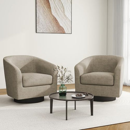 Swivel Barrel Accent Chair, Comfy Reading Armchair, Light Brown, Set of 1 | Club Chairs for Adults, Low-Back Design, Modern Round Style, Solid Wood Frame & Metal Swivel Base, For Living Room & Bedroom - color: Light Brown