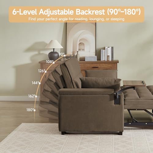 66" Multi-Functional Pull-Out Sofa Bed with Hidden Side Table, Storage Armrests, Built-in Charging Port, Spring Mattress, Solid Wood Frame – Ideal for Small Spaces, Easy Assembly - color: 1007-k