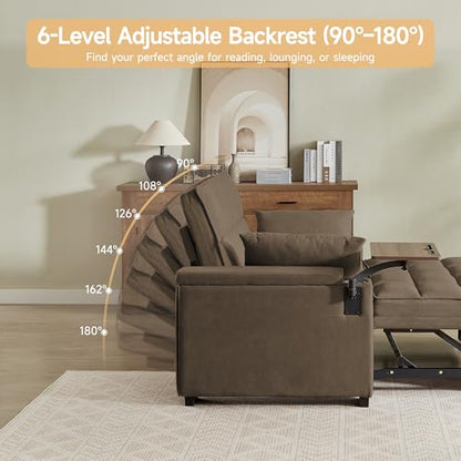 66" Multi-Functional Pull-Out Sofa Bed with Hidden Side Table, Storage Armrests, Built-in Charging Port, Spring Mattress, Solid Wood Frame – Ideal for Small Spaces, Easy Assembly - color: 1007-k