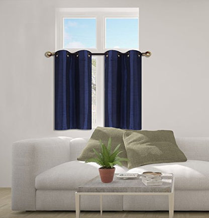 Elegant Home 2 Panels Tiers Grommets Small Window Treatment Curtain Faux Silk Insulated Blackout Drape Short Panel 28" W X 36" L Each for Kitchen Bathroom or Any Small Window # D24 (Navy Blue) - color: Navy Blue