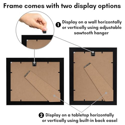 Americanflat 8x10 Picture Frame with Shatter-Resistant Glass - Set of 4 - Use as 5x7 Frame with Mat or Display 8x10 Photo Without Mat - Signature Collection - Photo Frames for Tabletop or Wall - Black | Engineered Wood construction, Shatter-resistant glas