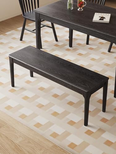 Dining Bench, Wood Bench Solid Oak Wooden Bench Indoor Dining Room Table Home Bedroom Bed End Restaurant Modern Hallway Furniture (Black, 60" W x 13.8" D x 17.7" H) - color: Black, size: 60" W x 13.8" D x 17.7" H