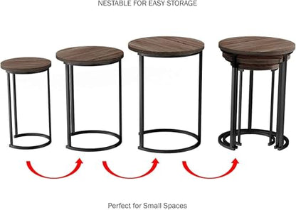 Nesting Tables - Set of 3 Round Side Tables for Living Room, Bedroom, or Home Office - Faux Marble End Table Set - Modern Living Room Furniture (Brown/Black)