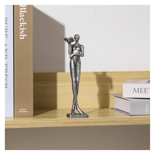 Shelf Decor Reading Figure Sculpture Modern Minimalist Decor Home Office Bookshelf Accent Office Decorations for Work(Antique Silver) - color: Antique Silver